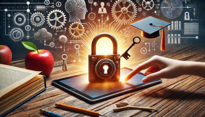 Locker on a tablet, and a hand pointing to the tablet to the post unlocking your learning potential with edventure flow