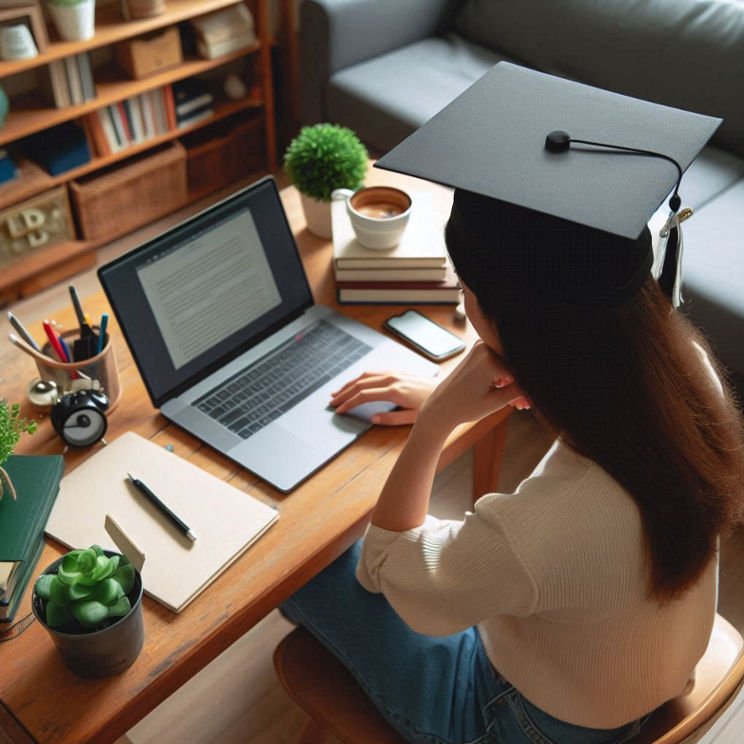 Is an online mba worth it? Image shows a woman sitting in front of a laptop